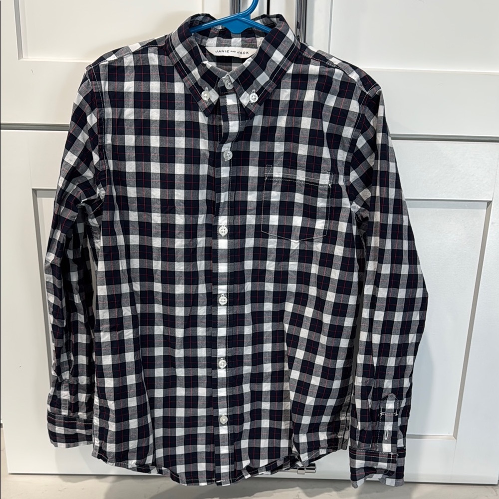 Janie and Jack Navy and White Plaid Button-Down Shirt
